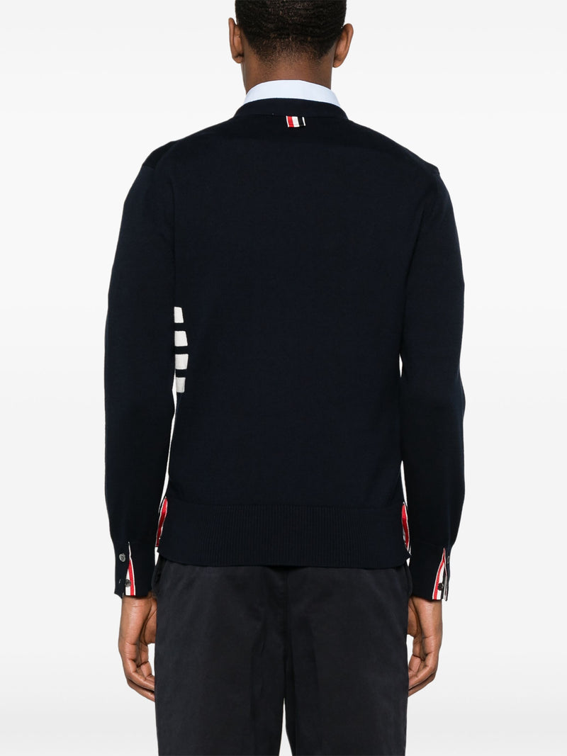 THOM BROWNE - Men Jersey Stitch Relaxed Fit V Neck Cardigan