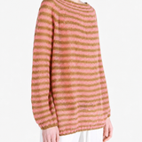 Pink knitwear worn by a person, showing the knitwear fit