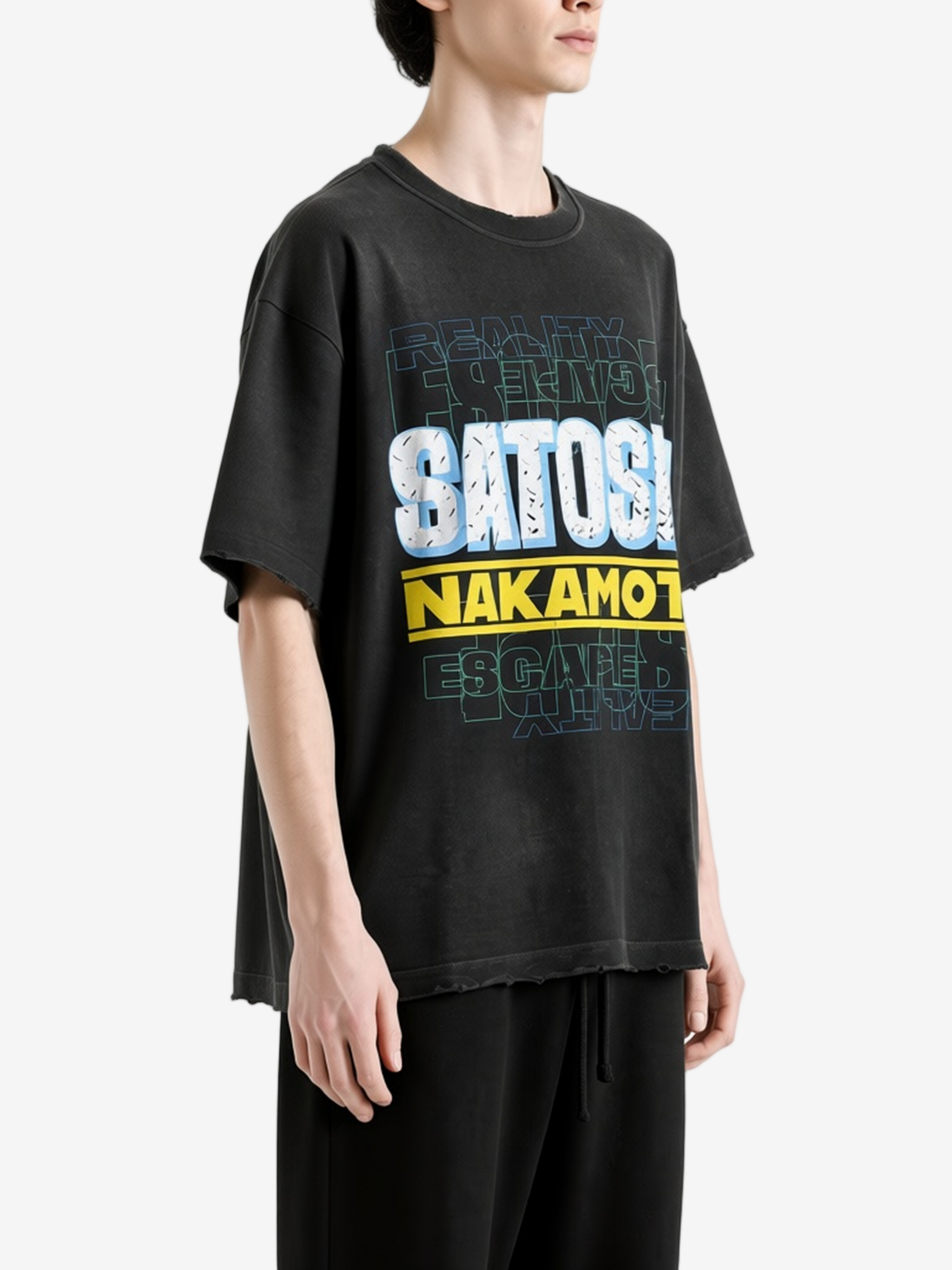 Black t-shirt, full body view