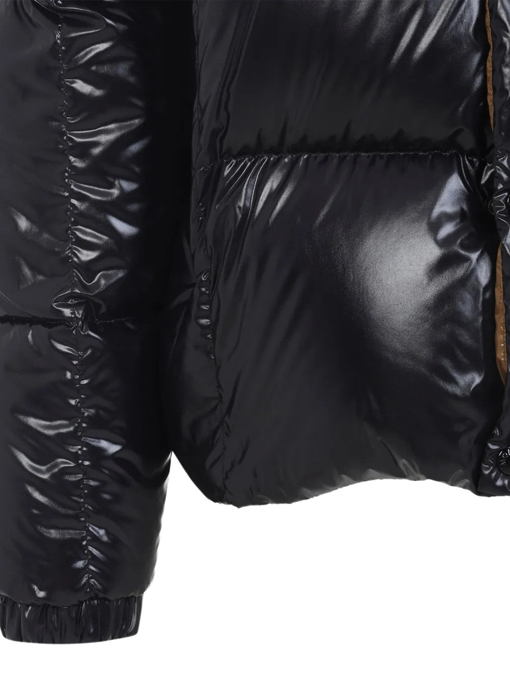 Close up of Black jacket, showing texture of the 100% polyamide fabric