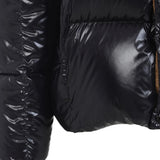 Close up of Black jacket, showing texture of the 100% polyamide fabric
