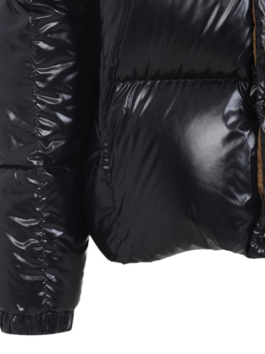 Close up of Black jacket, showing texture of the 100% polyamide fabric
