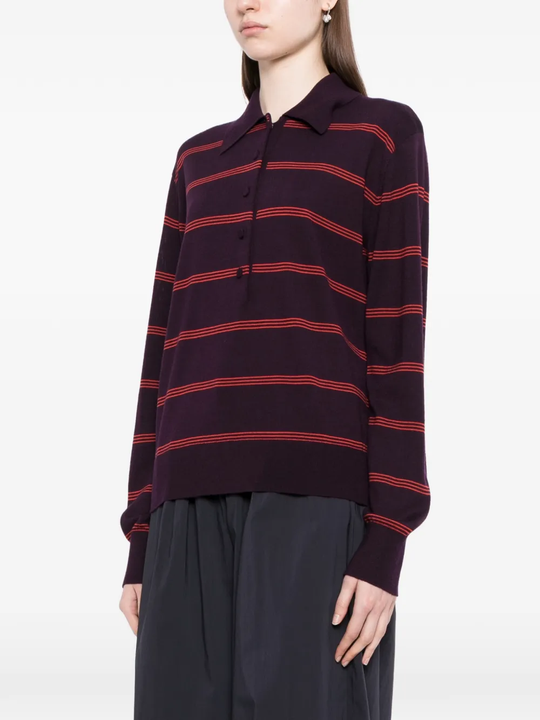 Purple sweater worn by a person, showing the sweater fit