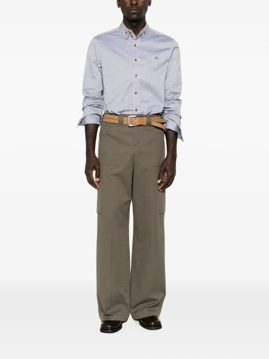 Blue shirt, full body view