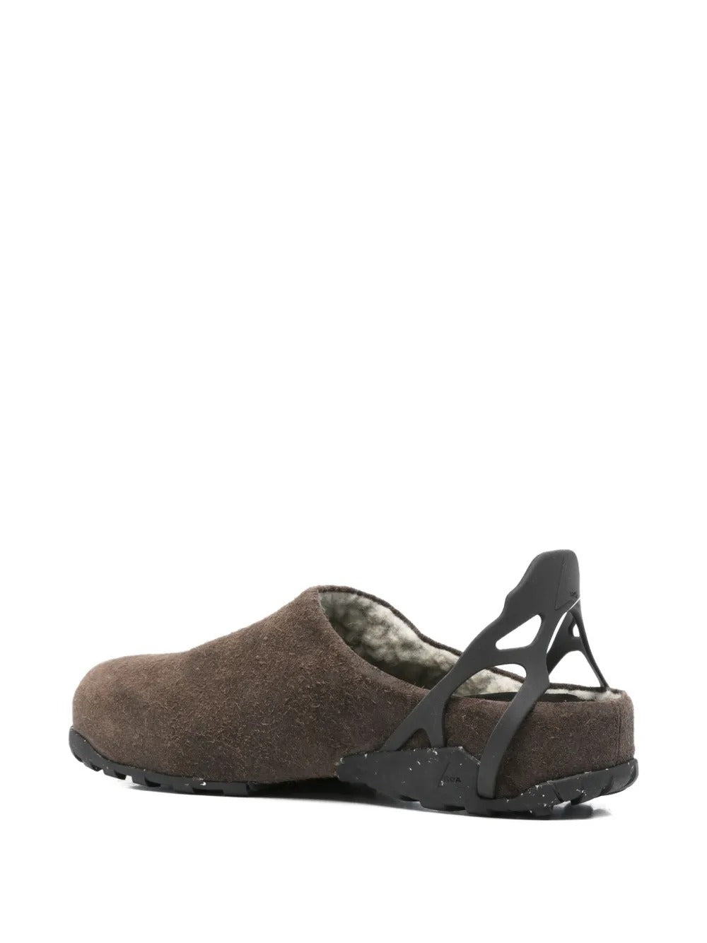 Brown mules, back view