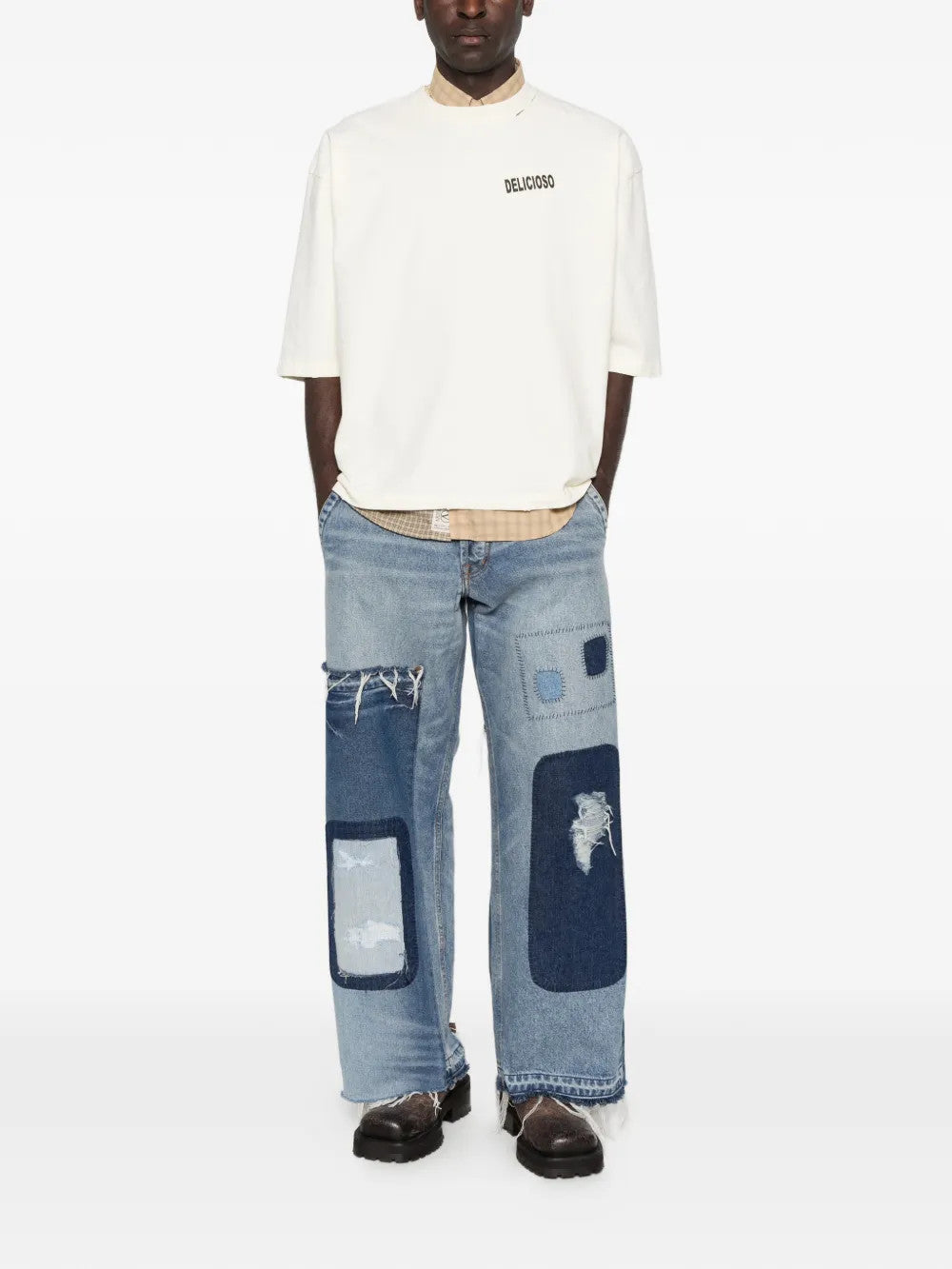 Blue pants, full body view
