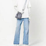 Grey accessories, full body view