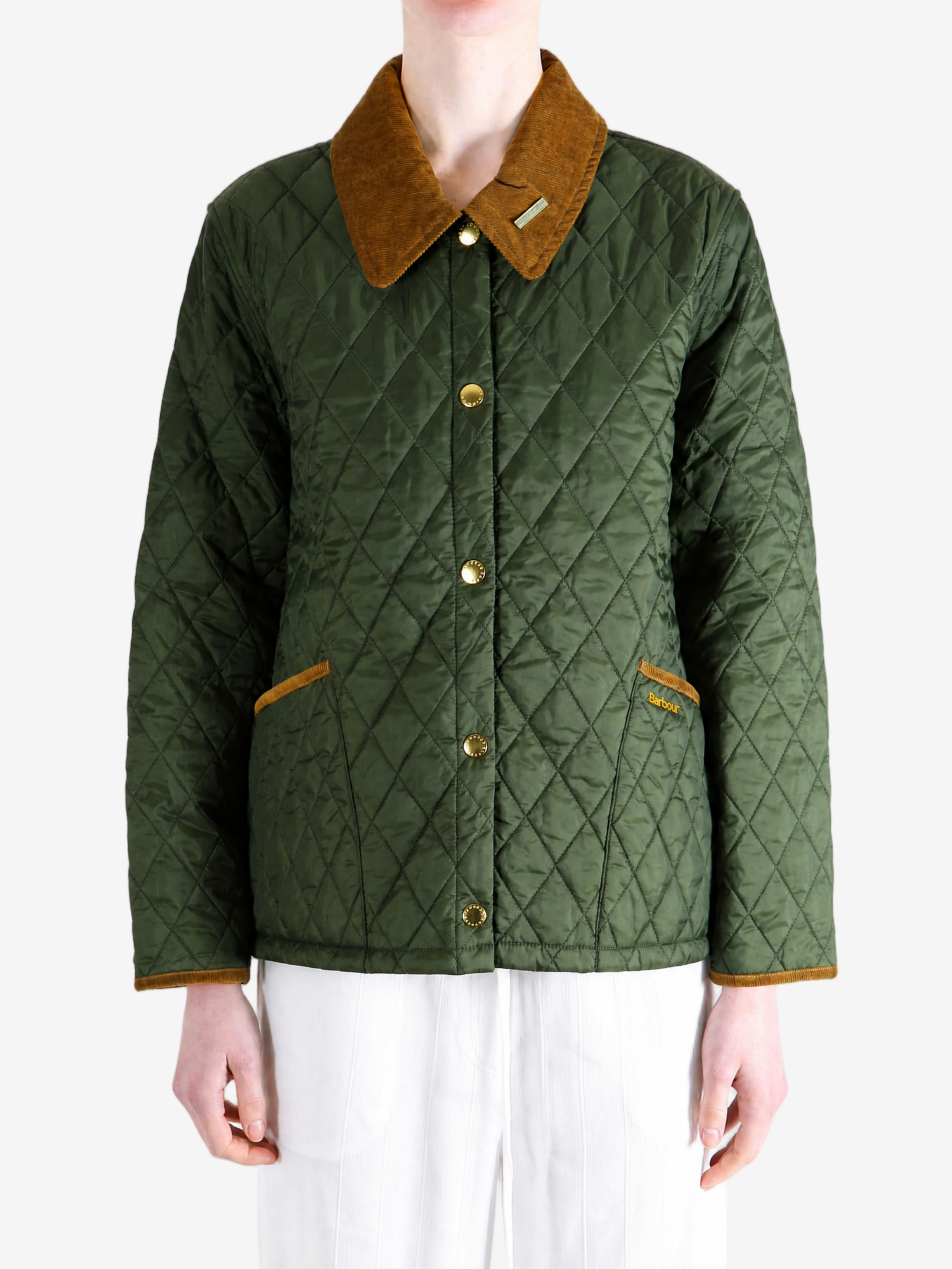 Green jacket worn by a person, showing the jacket fit