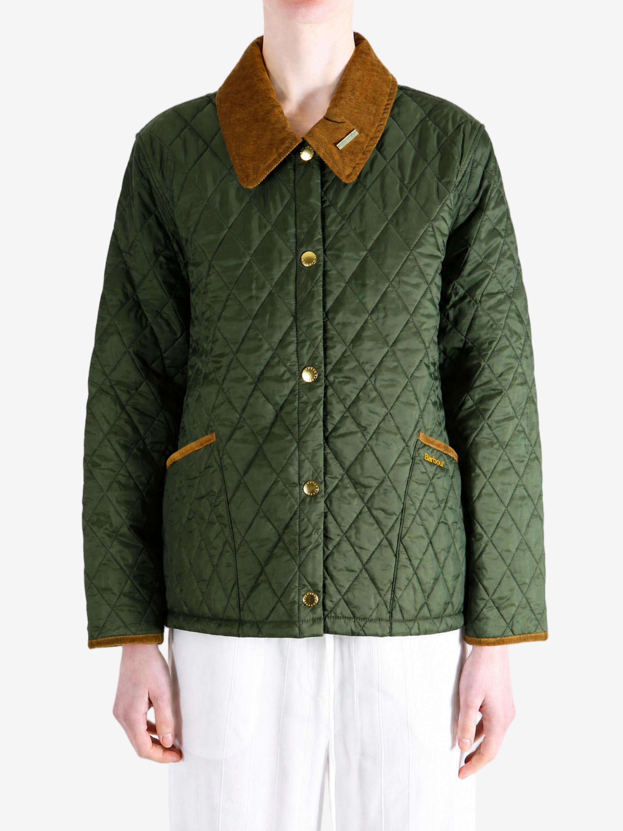 Green jacket worn by a person, showing the jacket fit