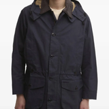 blue jackets and coats worn by a person, showing the jackets and coats fit