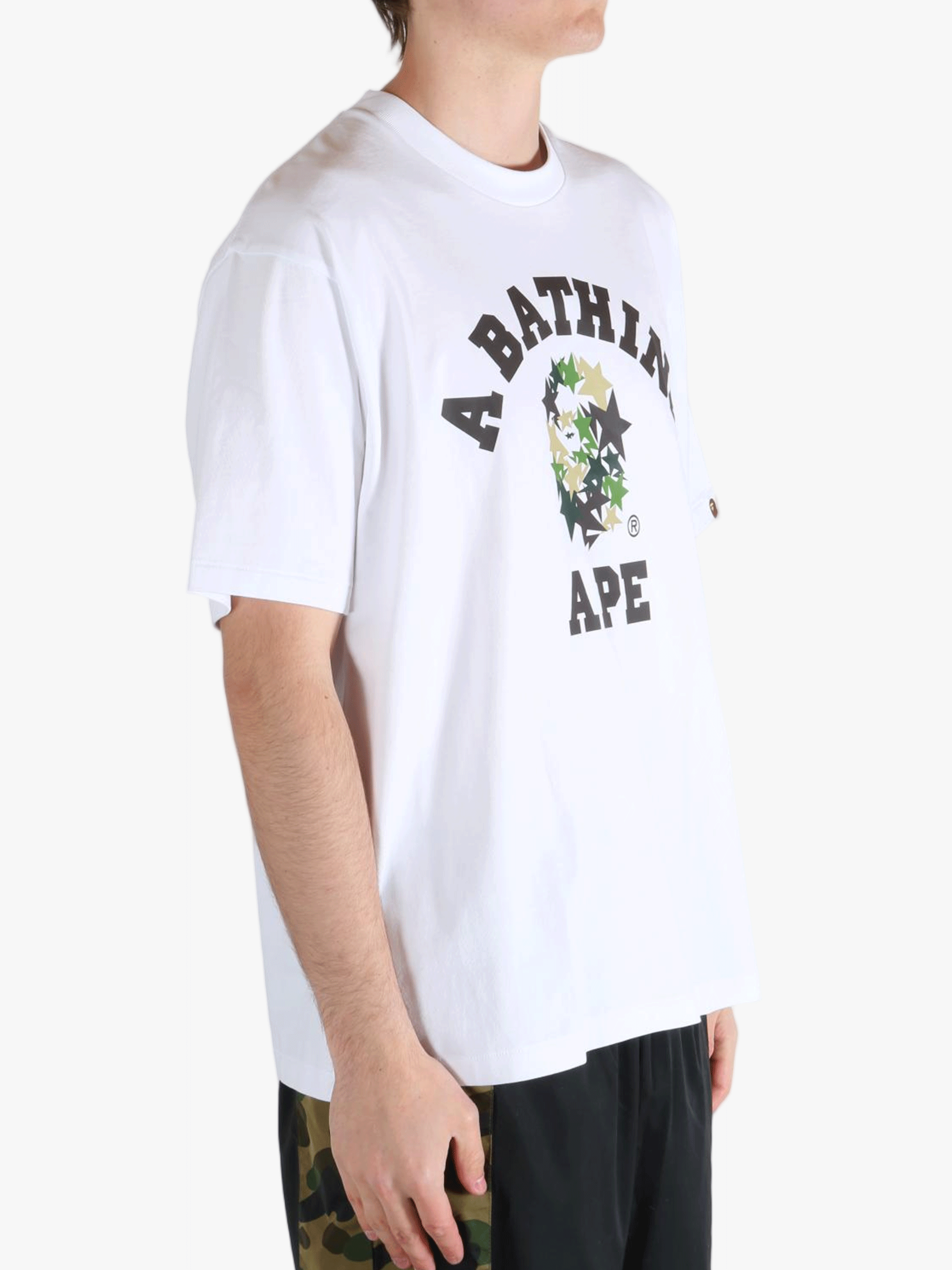 White T-shirt worn by a person, showing the t-shirt's fit