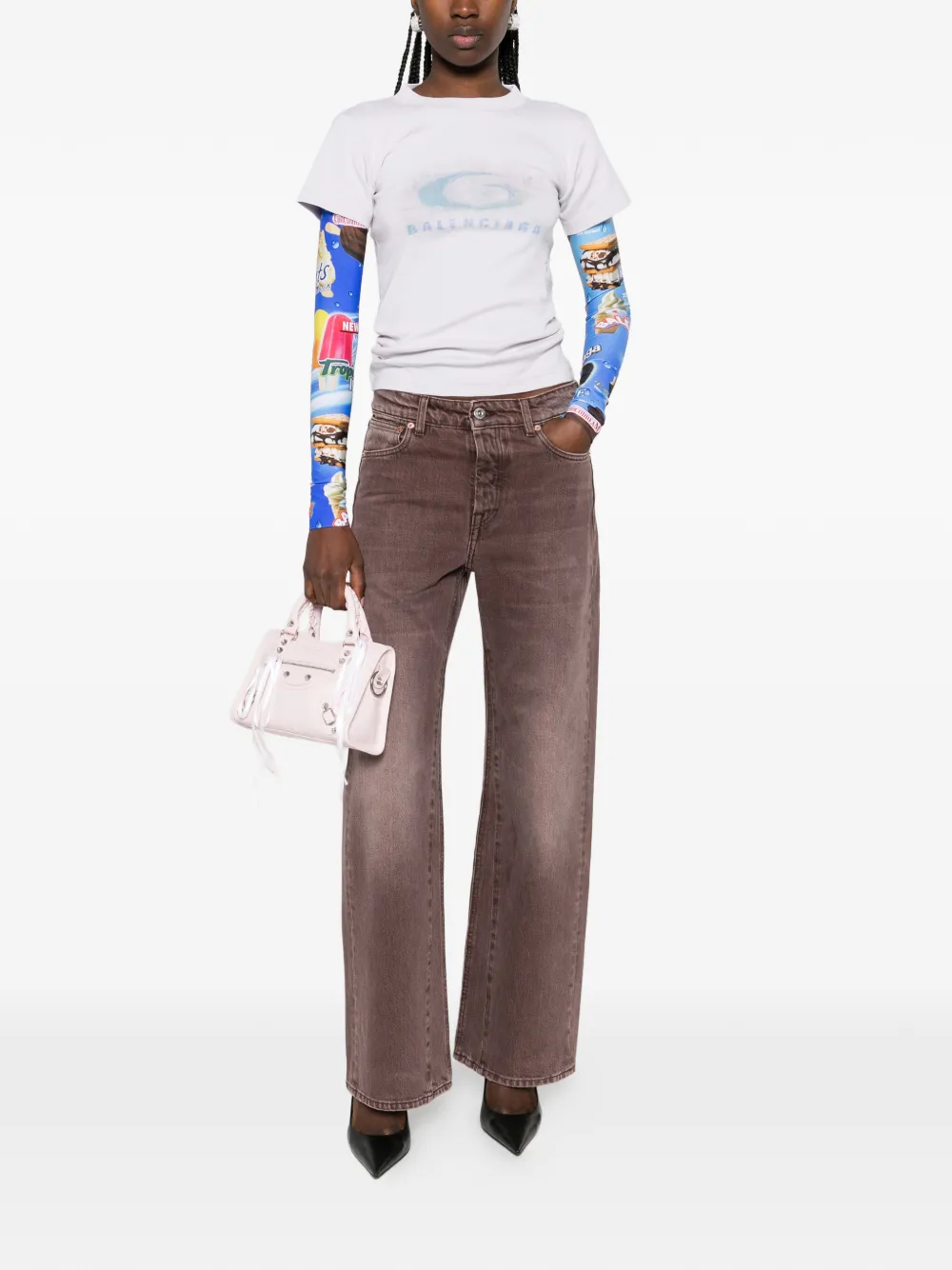 white t-shirt, full body view