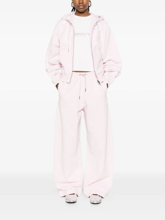 Pink hoodie, full body view