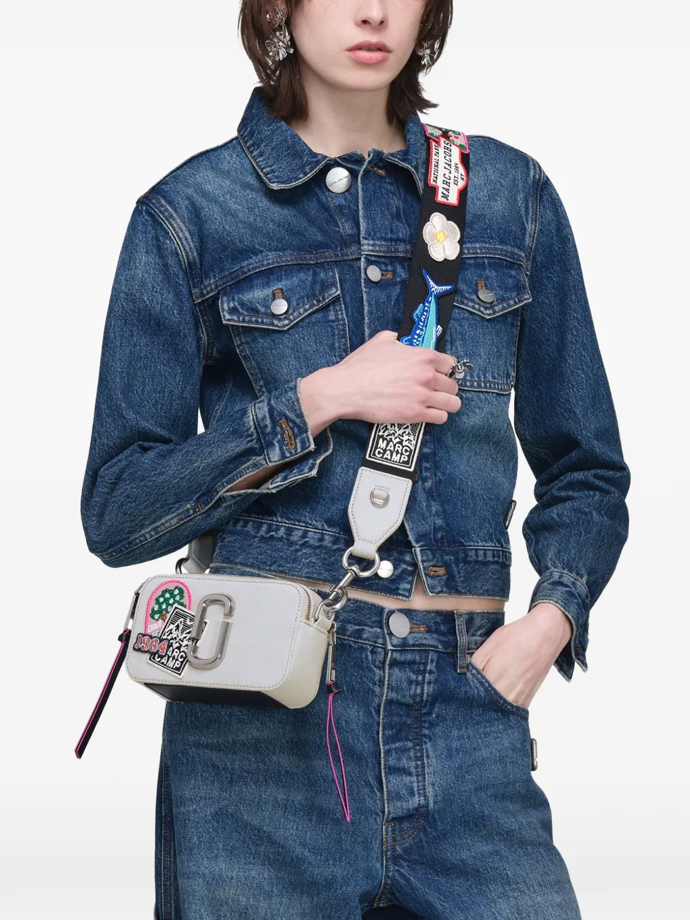 White bag worn by a person, showing the bag fit