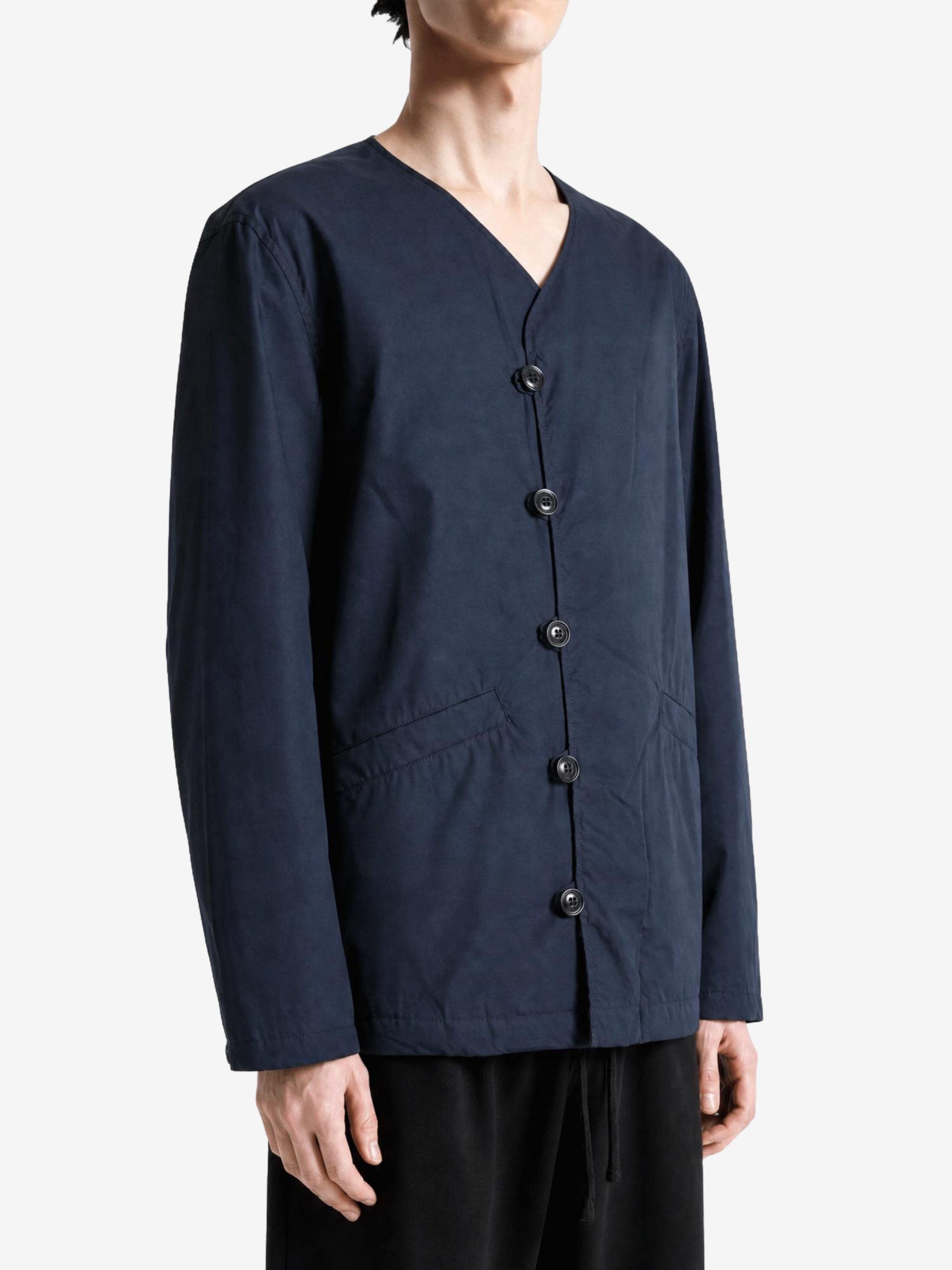 Navy knitwear, full body view
