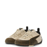 Tan sneakers, side view