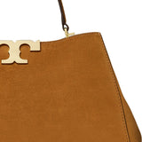 Close up of brown bag,  showing texture of the suede fabric