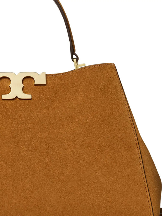 Close up of brown bag,  showing texture of the suede fabric