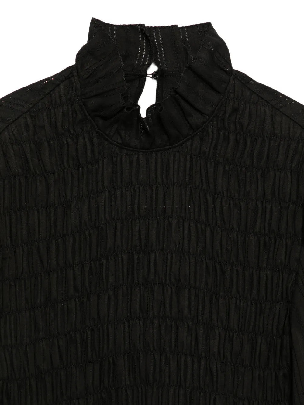 Close up of Black top, showing texture of the 100% cotton fabric