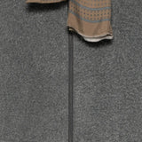 Close up of grey jackets, showing texture of the polyester fabric
