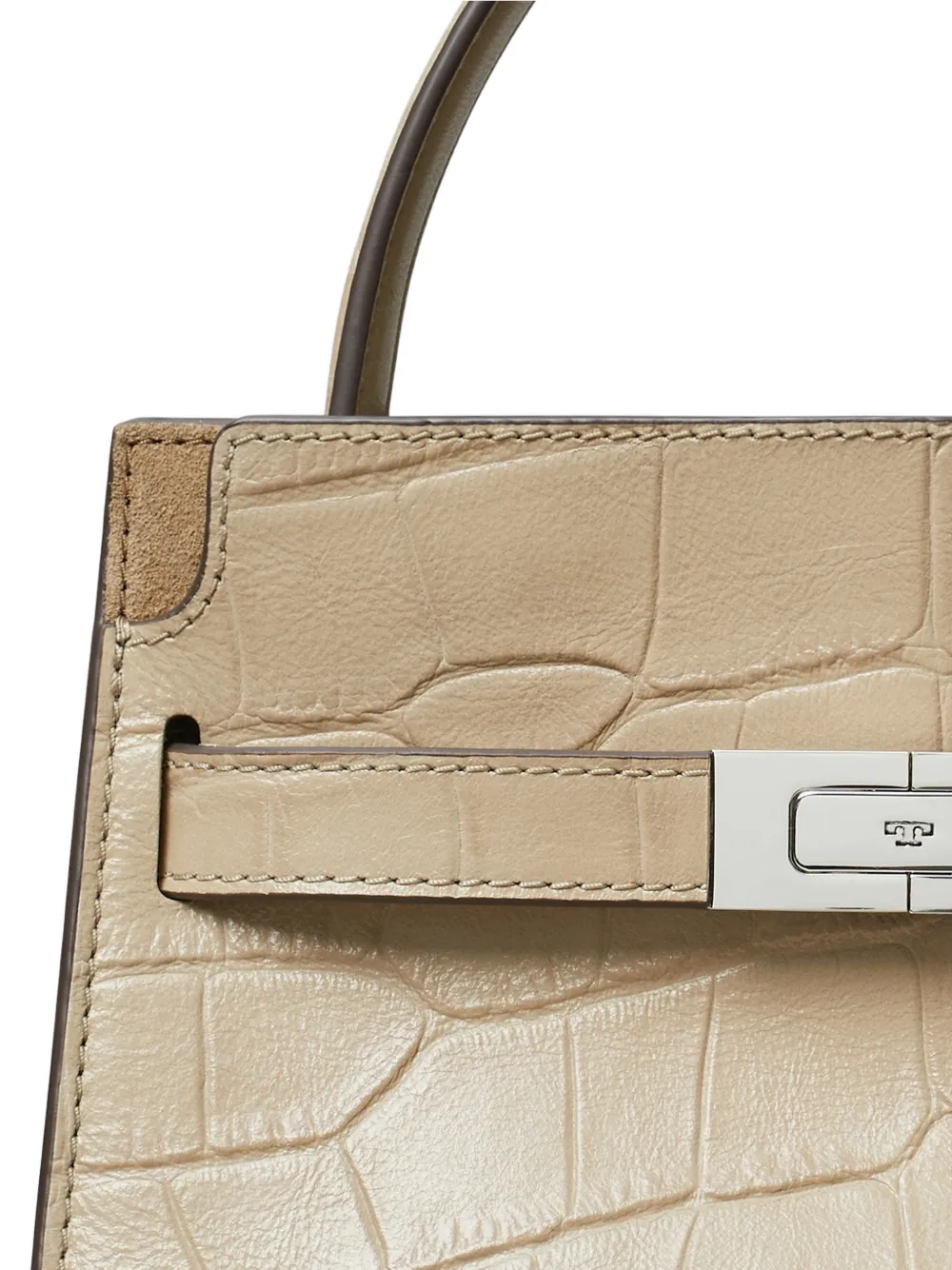 Close up of tan bag, showing texture of the Calf Leather fabric