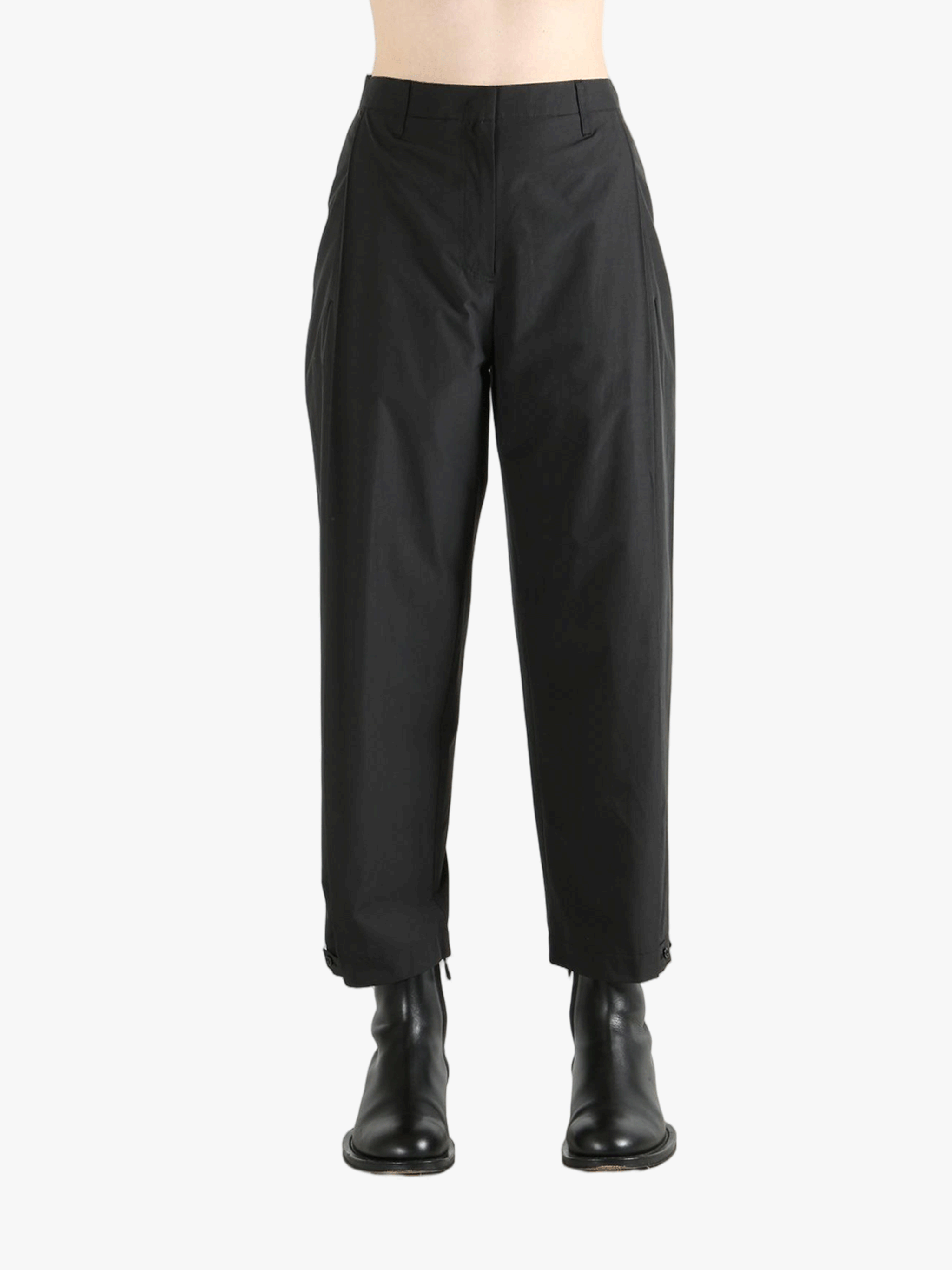 Black pants worn by a person, showing the pants fit