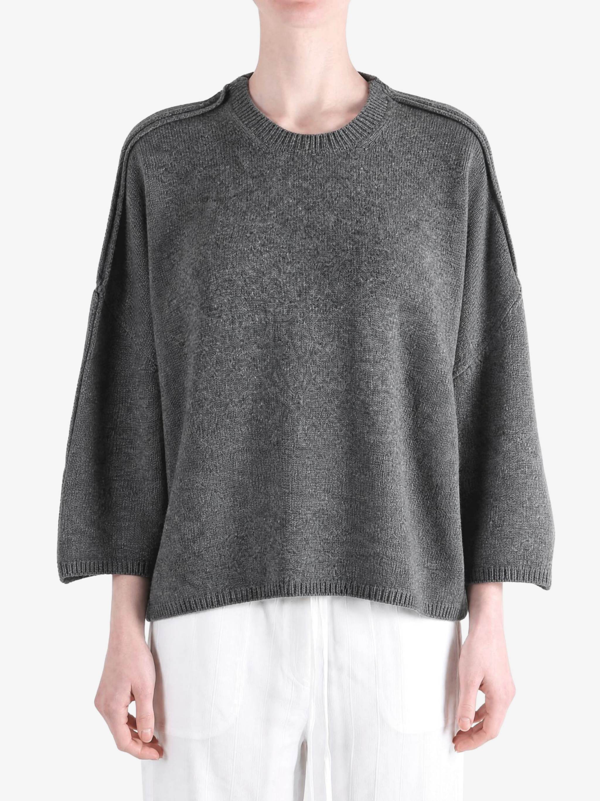 Grey knitwear, front view