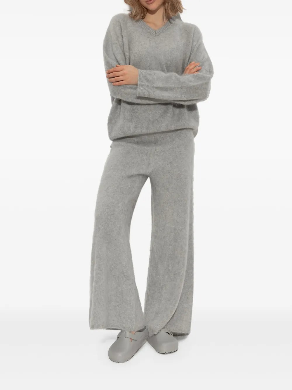 Grey sandals, full body view