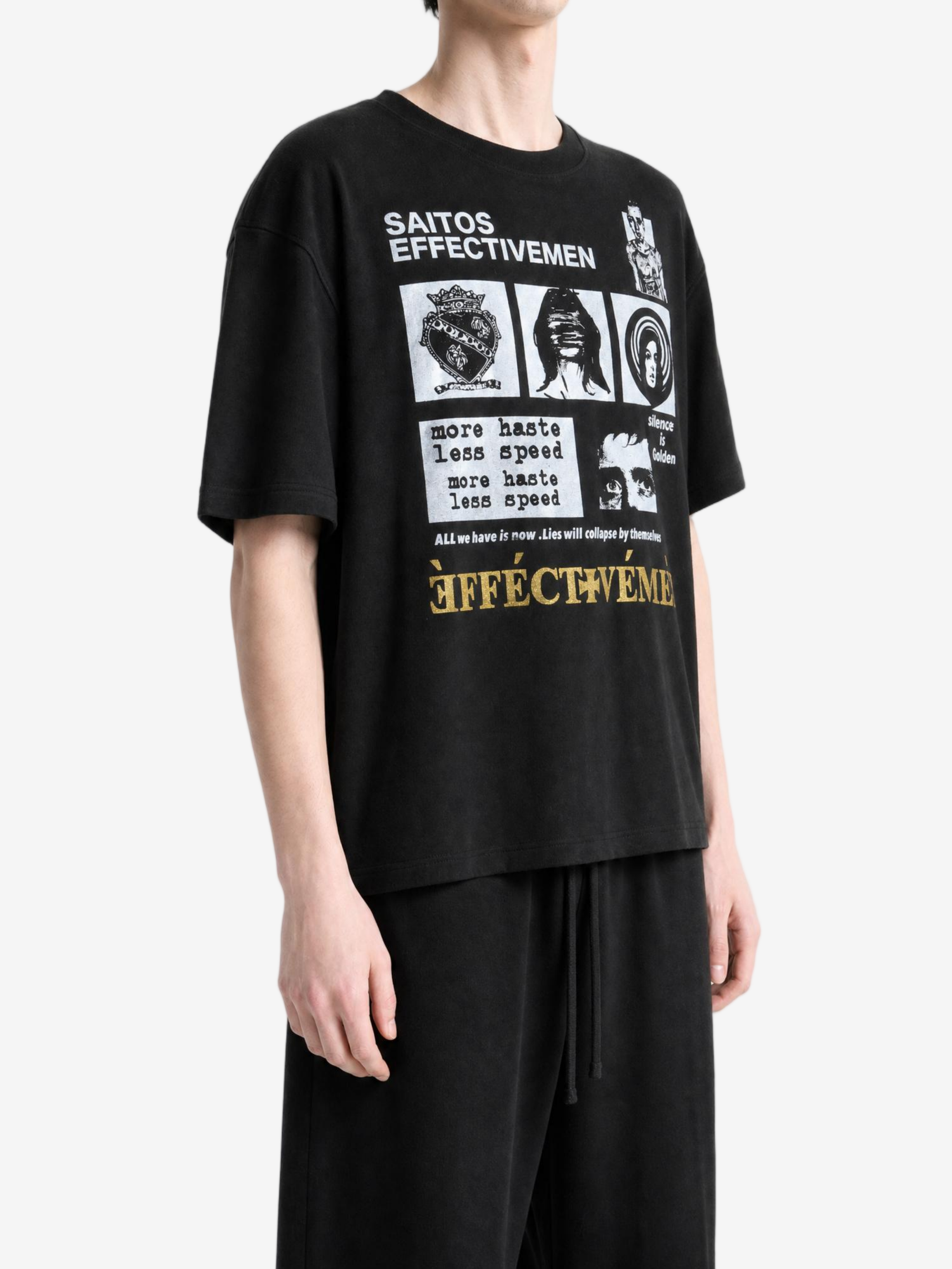 Black t-shirt, full body view