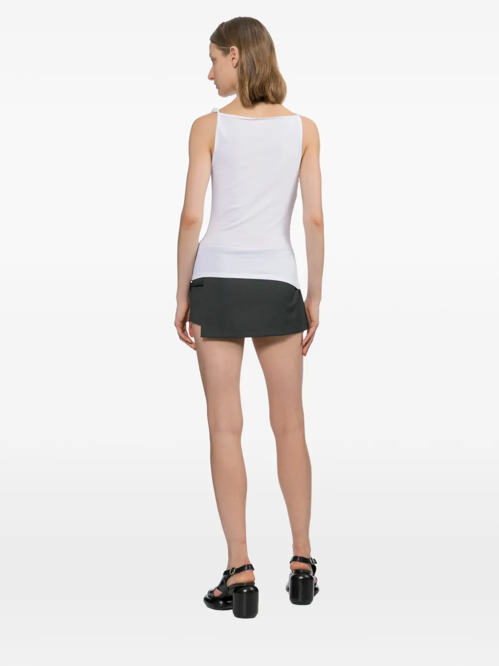 Grey shorts, full body view