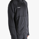 Black jacket worn by a person, showing the jacket's fit
