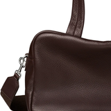 Close up of brown bag, showing texture of the cotton fabric