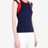 Navy top, front view