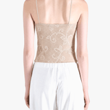 Tan top worn by a person, showing the top fit