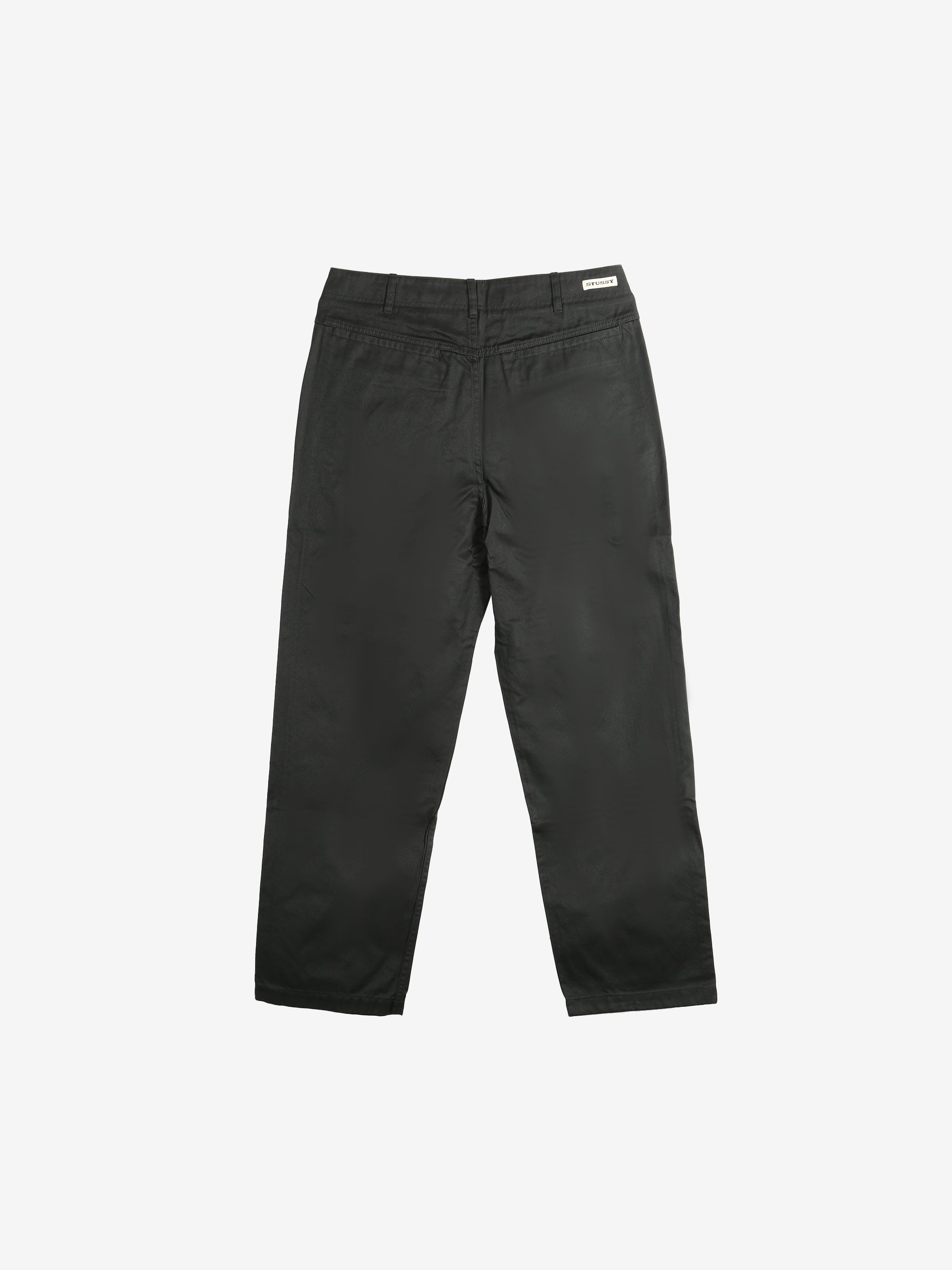 Black pants, back view showing relaxed fit