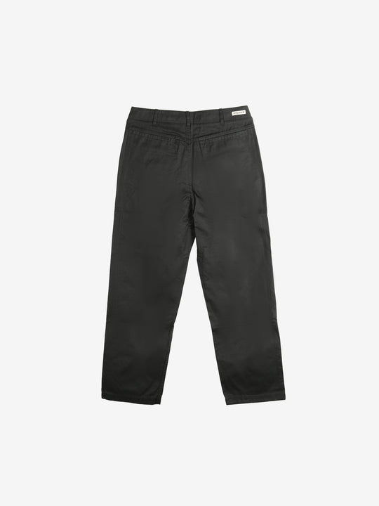 Black pants, back view showing relaxed fit