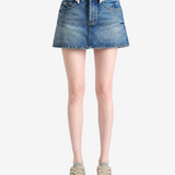 Blue skirt, full body view