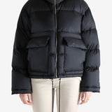 Black jacket worn by a person, showing the jacket fit