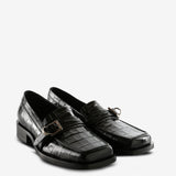 Black loafers, side view