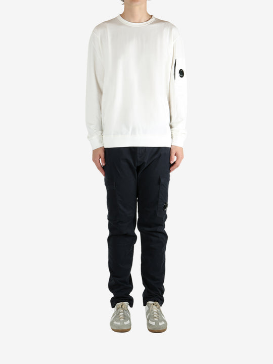White crewneck, full body view