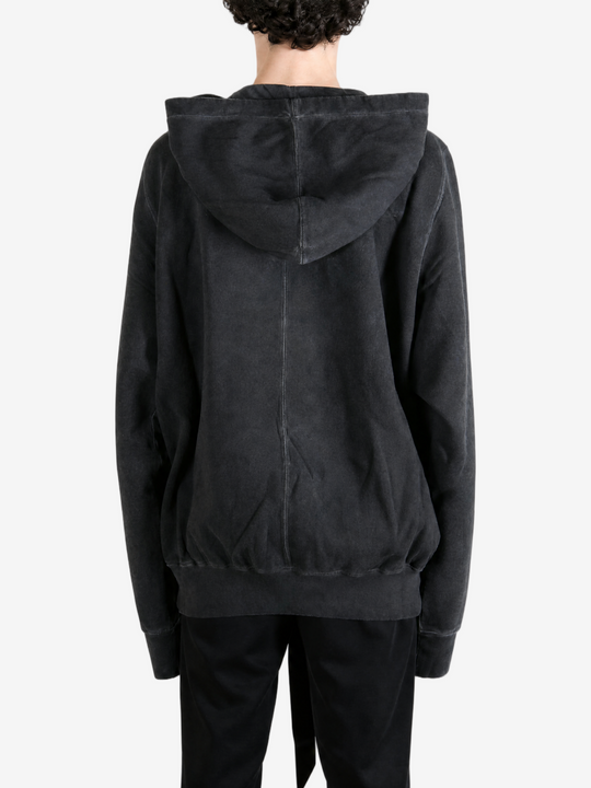 Black hoodie, full body view