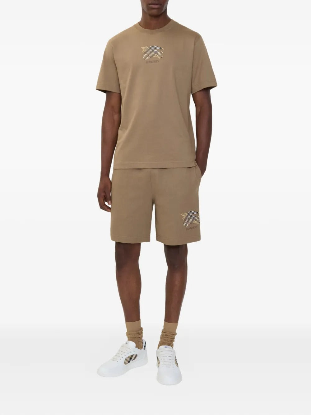 Brown shorts, full body view