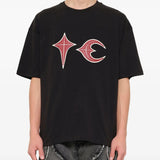 Black t-shirt, full body view