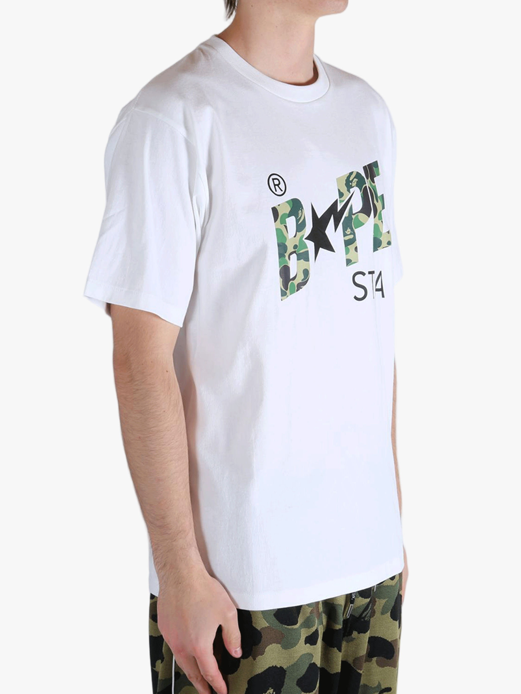 White tee, side view