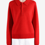 Red shirt worn by a person, showing the shirt fit