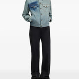 Blue jacket, full body view