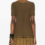 Brown tops worn by a person, showing the tops fit