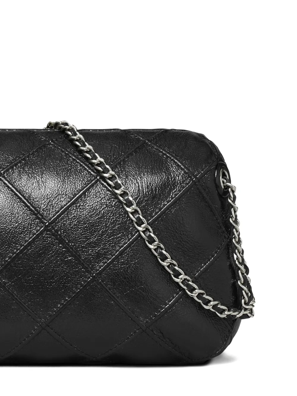 Close up of black bag,showing texture of the leather fabric