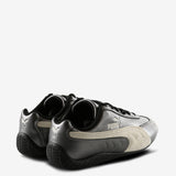 Grey sneakers, back view