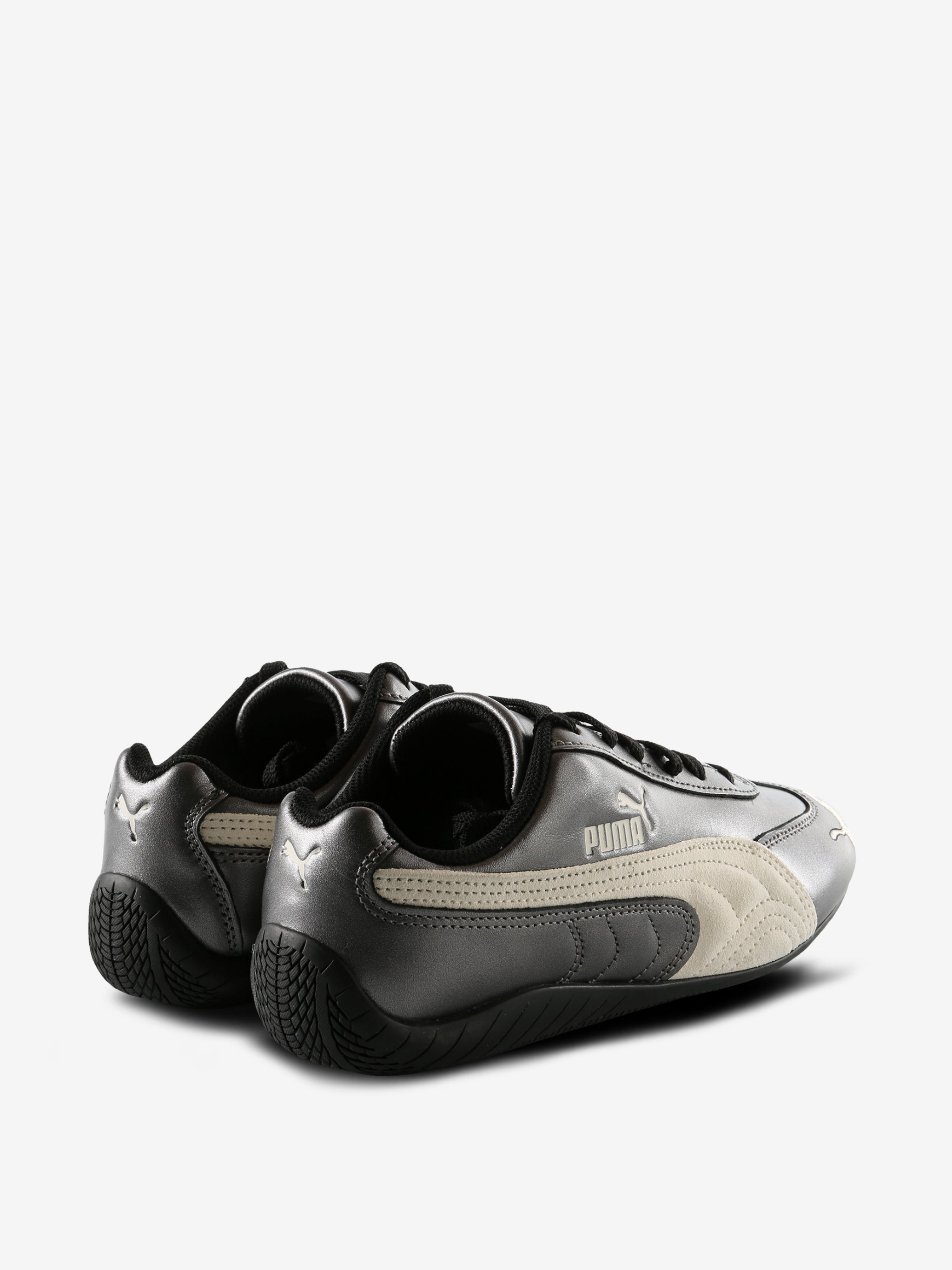 Grey sneakers, back view